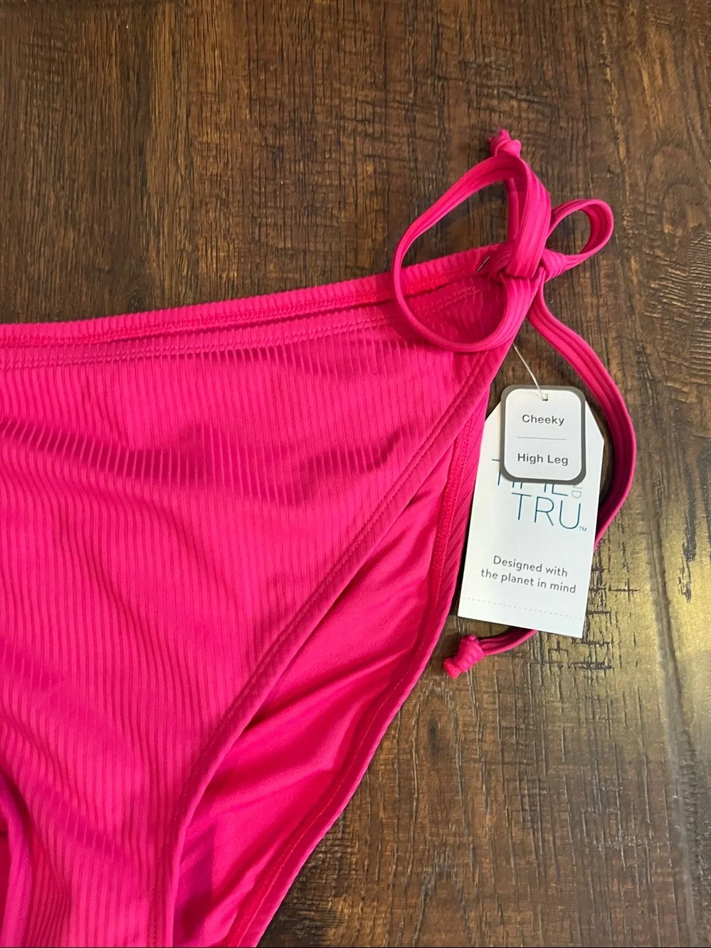 Time and Tru Women's Rib Side Tie Bikini Swim Bottom Size 1X (16W-18W) Fuchsia